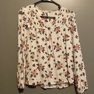 Lucky Brand blouse. White with pink flowered size small.